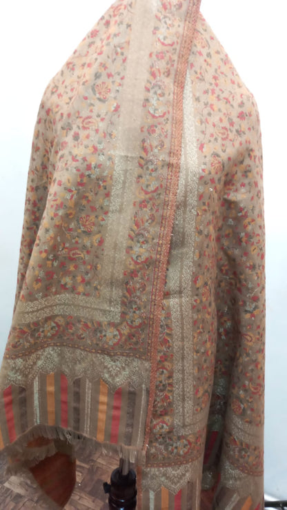Beige & Yellow Kani Zari Shawl – Handwoven Kashmiri Elegance