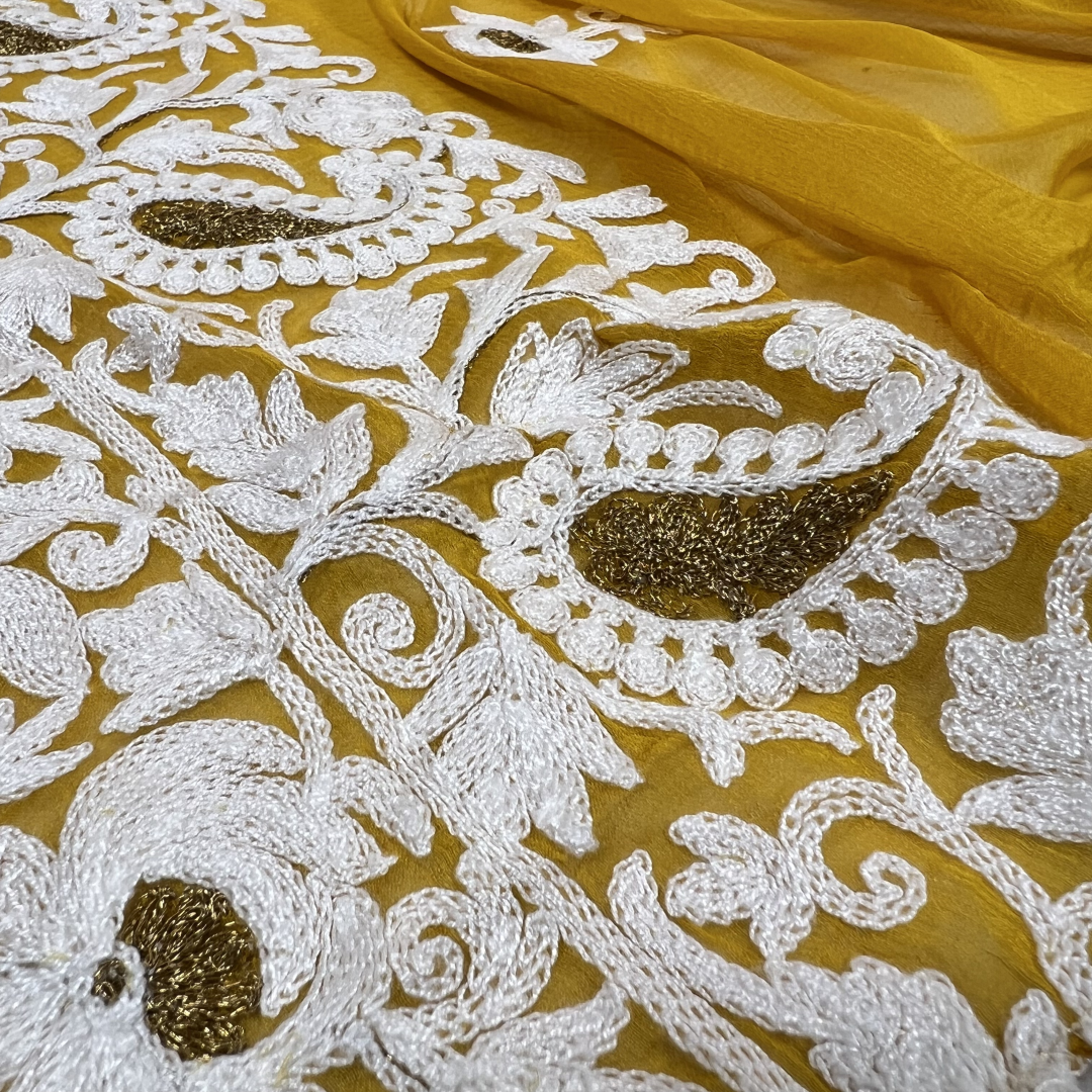 Pineapple Yellow Magic: Kashmiri Embroidery Unstitched Suits