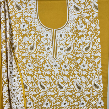 Pineapple Yellow Magic: Kashmiri Embroidery Unstitched Suits