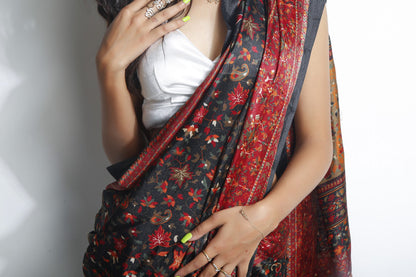Regal Charm: Kashmiri Blended Silk Saree with Intricate Weaves