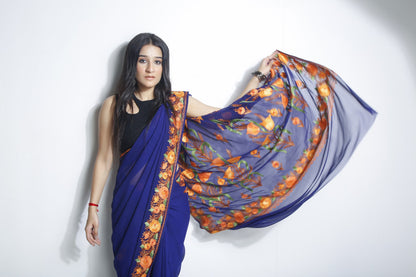 Regal Splendor: Kashmiri Georgette Saree Royal Blue