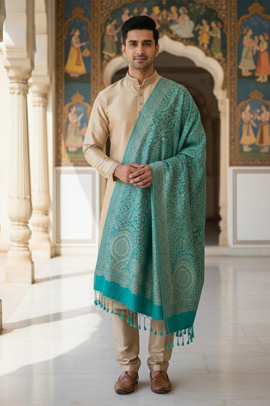 Teal Green Zari Shawl – Elegant, Festive & Timeless for women.