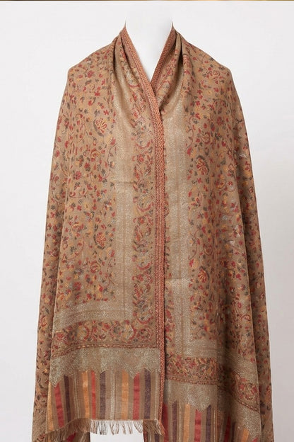 Beige & Yellow Kani Zari Shawl – Handwoven Kashmiri Elegance