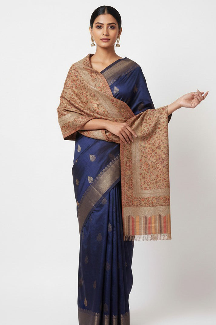 Beige & Yellow Kani Zari Shawl – Handwoven Kashmiri Elegance