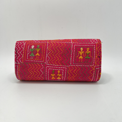 Exclusive Kantha Stich Hand Embroidered Pink Clutch Bag from Kolkata