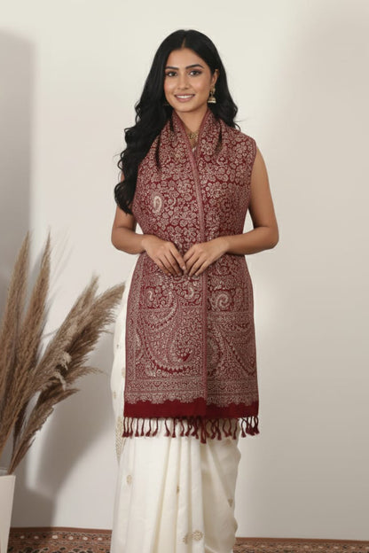 Maroon Zari Pashmina Shawl – Premium Winter Luxury