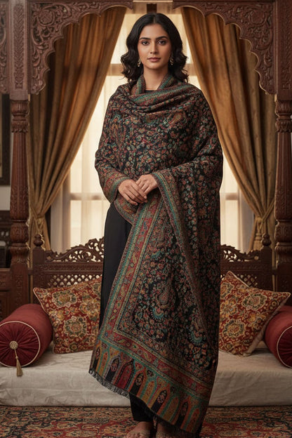 Black Kani Shawl – Authentic Handwoven Kashmiri Elegance
