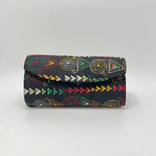 Exclusive Kantha Stich Hand Embroidered Black Clutch Bag from Kolkata