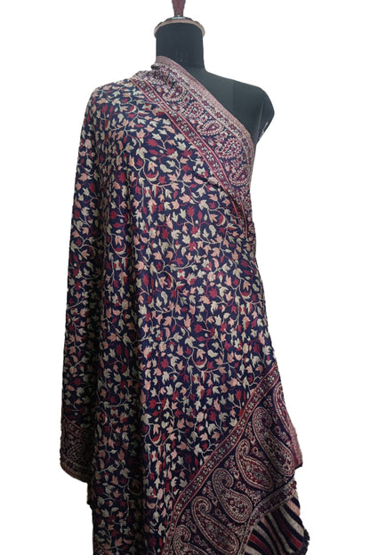 Blue & Maroon Kani Shawl – Timeless Handcrafted Elegance