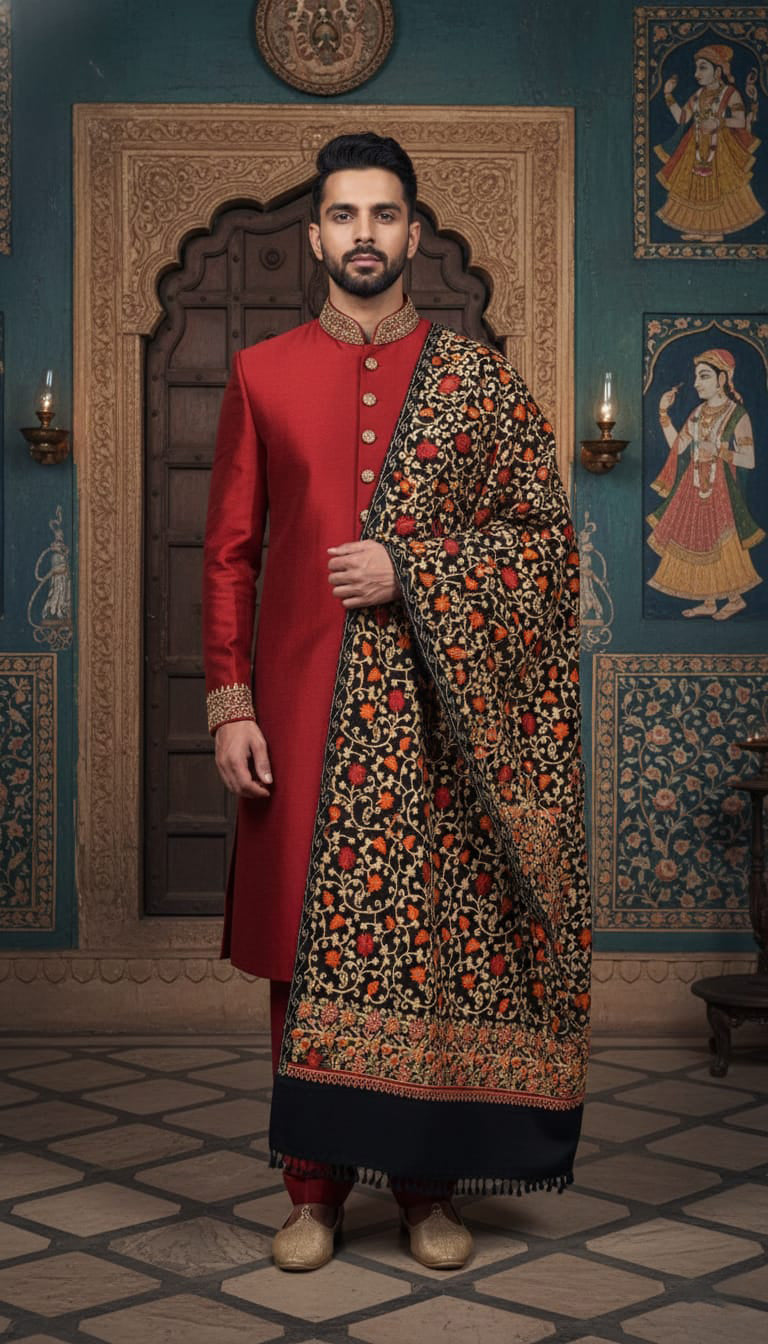 Black Aari Shawl – Hand-Embroidered Kashmiri Masterpiece | Only 1 Piece Available