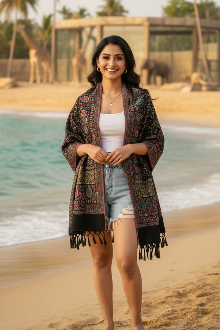 Black Kani Kat Zari Shawl – Handcrafted Elegance