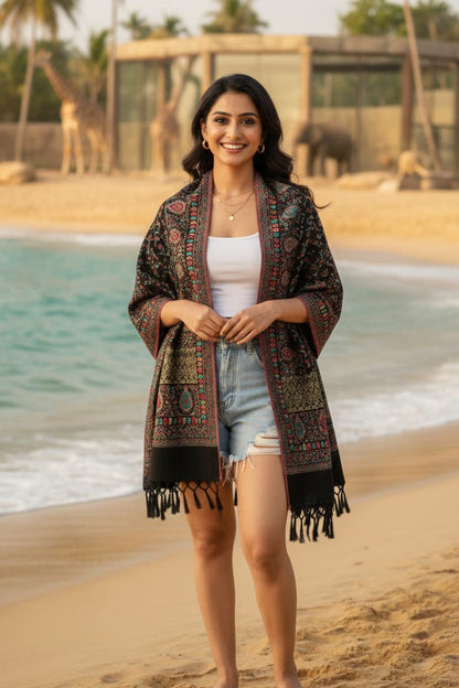 Black Kani Kat Zari Shawl – Handcrafted Elegance