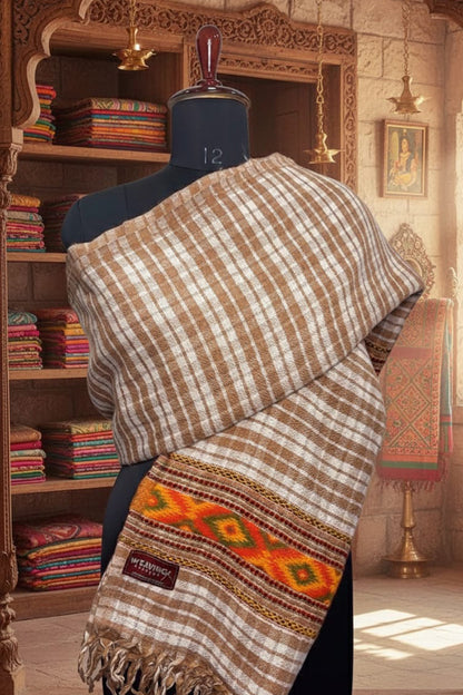 Mens Woolen Brown Check Loyi(2.5mtrs) – Soft & Heavy Winter Shawl