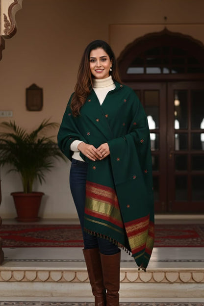 Lagdi Patta Shawl – Elegant  Wool Shawl with Colorful Hand-Embroidered Lagdi Patta Patterns