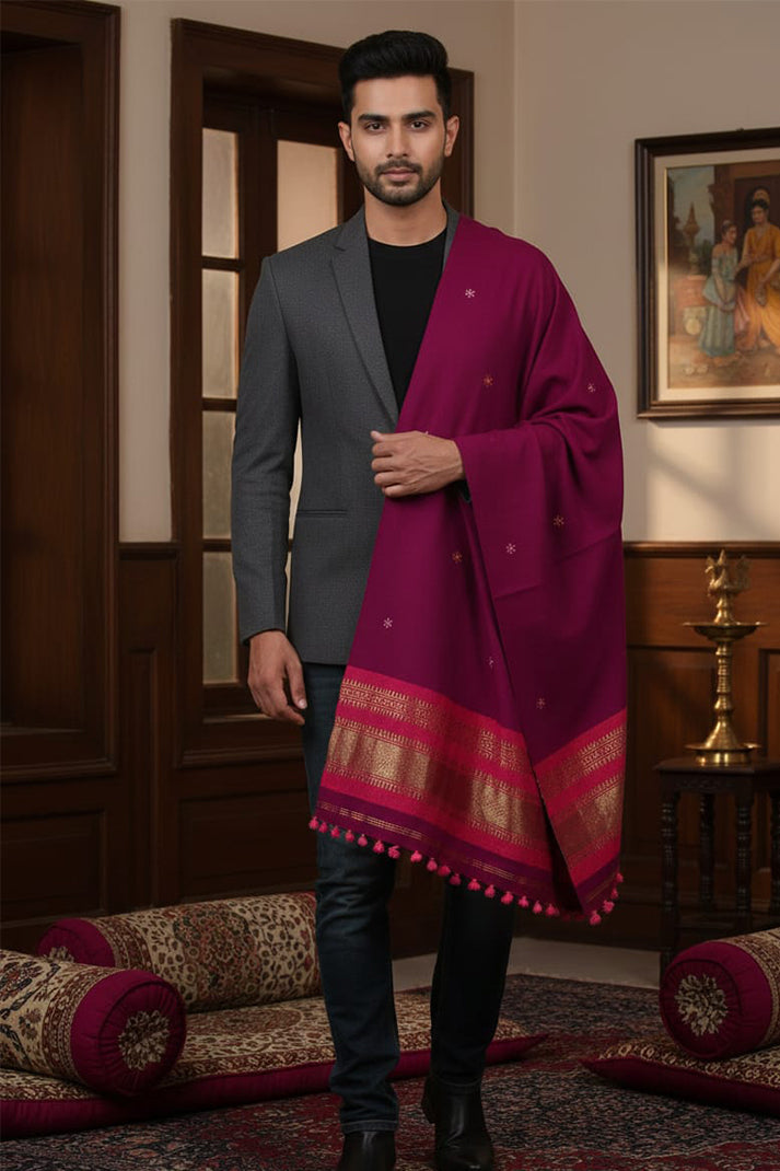 Lagdi Patta Shawl – LuxuriousWrap with Traditional Hand Embroidery and Lagdi Patta Design