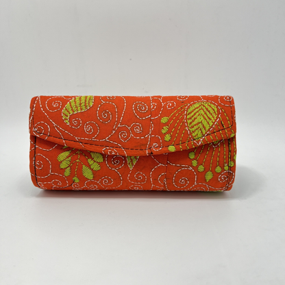 Exclusive Kantha Stich Hand Embroidered Orange Clutch Bag from Kolkata