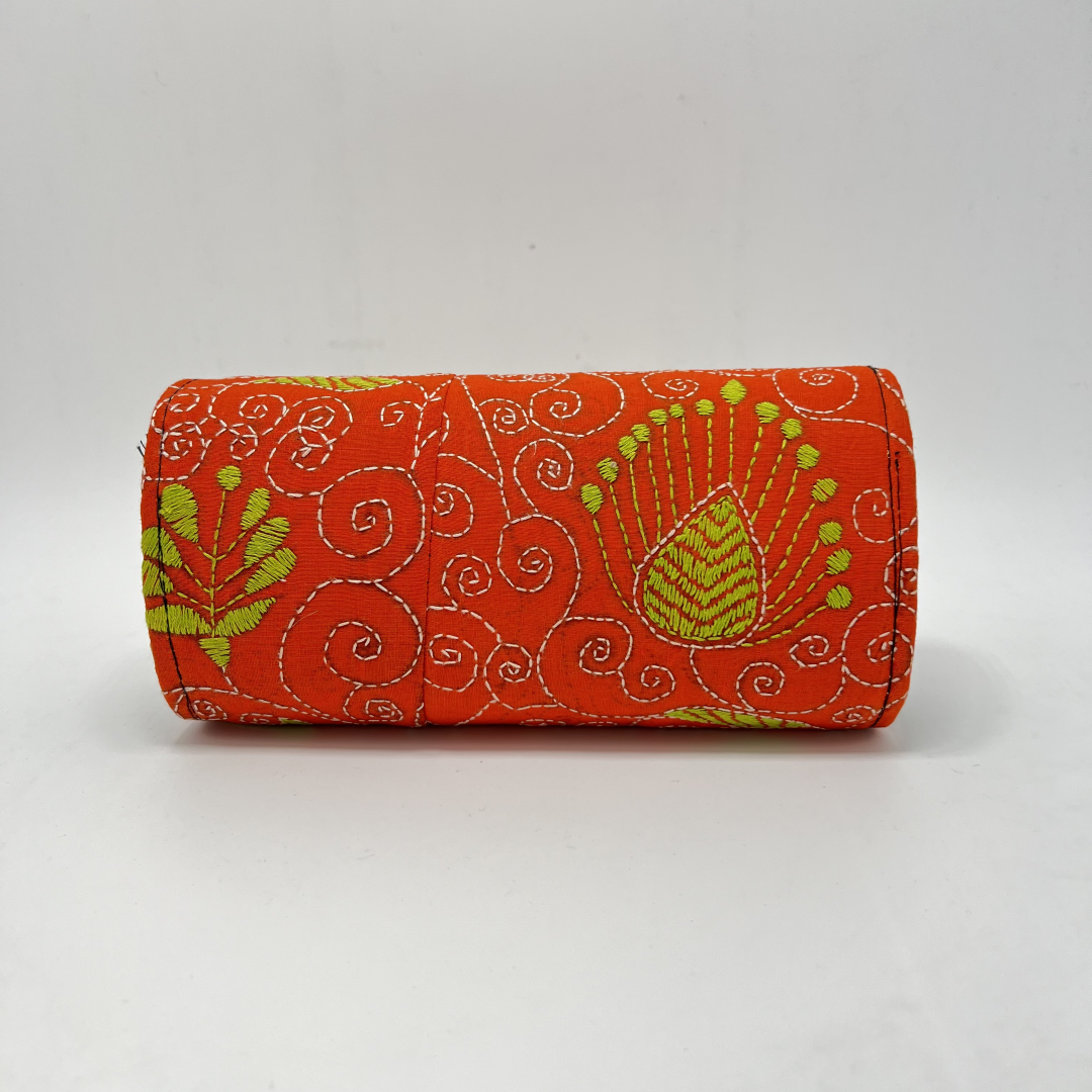Exclusive Kantha Stich Hand Embroidered Orange Clutch Bag from Kolkata