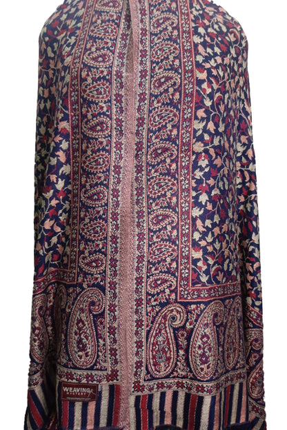 Blue & Maroon Kani Shawl – Timeless Handcrafted Elegance