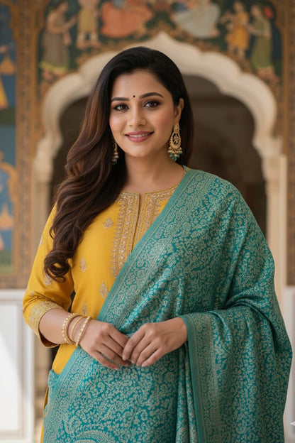 Teal Green Zari Shawl – Elegant, Festive & Timeless for women.