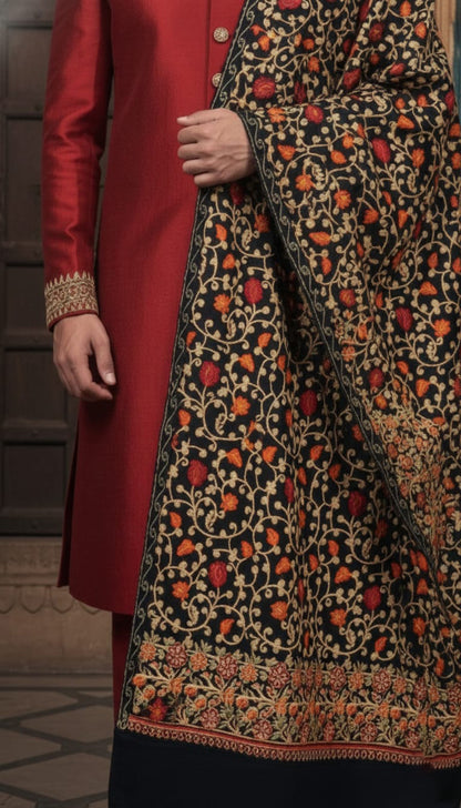 Black Aari Shawl – Hand-Embroidered Kashmiri Masterpiece | Only 1 Piece Available