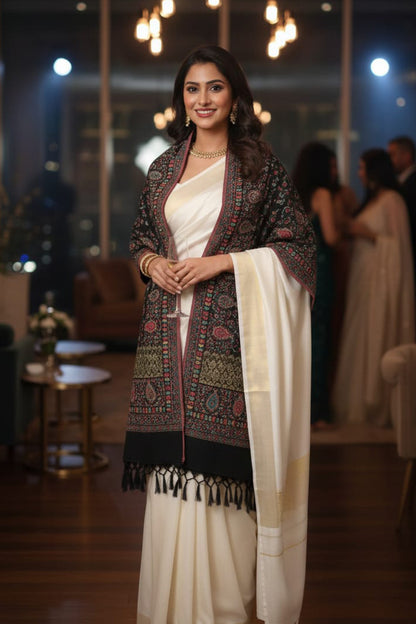 Black Kani Kat Zari Shawl – Handcrafted Elegance