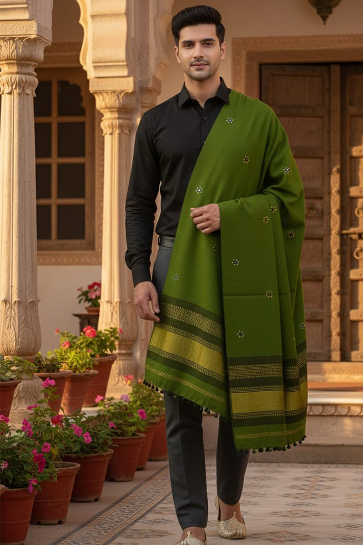 Lagdi Patta Shawl – Handcrafted Shawl with Intricate and Elegant Lagdi Patta Embroidery