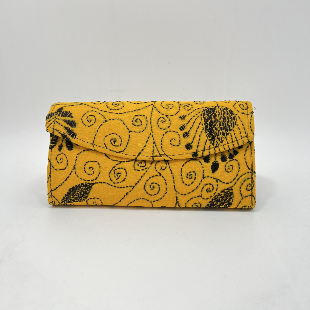 Exclusive Kantha Stich Hand Embroidered Yellow Clutch Bag from Kolkata