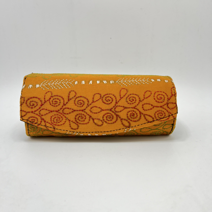 Exclusive Kantha Stich Hand Embroidered Mustard Clutch Bag from Kolkata