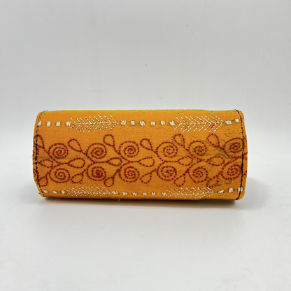 Exclusive Kantha Stich Hand Embroidered Mustard Clutch Bag from Kolkata