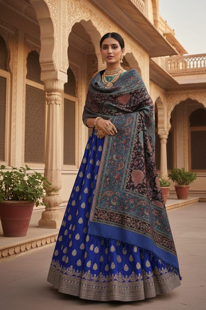 Black & Blue Kanni Zari Shawl – Handwoven Kashmiri Elegance with Rich Zari Work