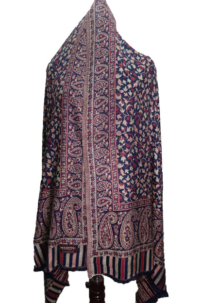 Blue & Maroon Kani Shawl – Timeless Handcrafted Elegance