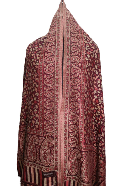 Red & Maroon Kani Shawl – Hand-Woven Kashmiri Elegance