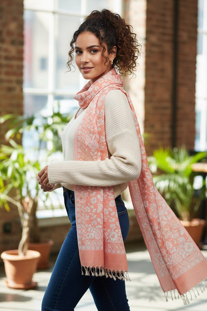 Peach Reversible Stole – Luxurious Hand-Embroidered Threads of Tradition