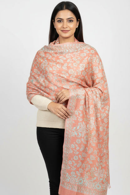 Peach Reversible Stole – Luxurious Hand-Embroidered Threads of Tradition