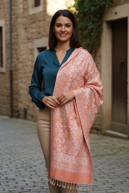 Peach Reversible Stole – Luxurious Hand-Embroidered Threads of Tradition