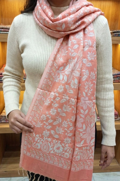 Peach Reversible Stole – Luxurious Hand-Embroidered Threads of Tradition