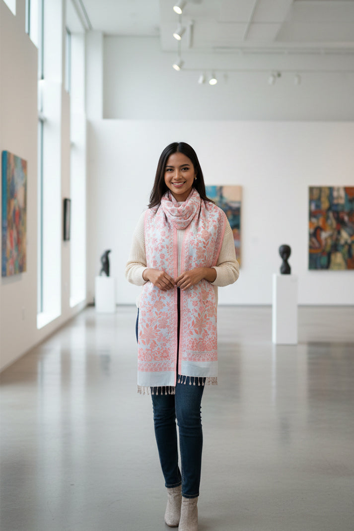 Peach Reversible Stole – Luxurious Hand-Embroidered Threads of Tradition