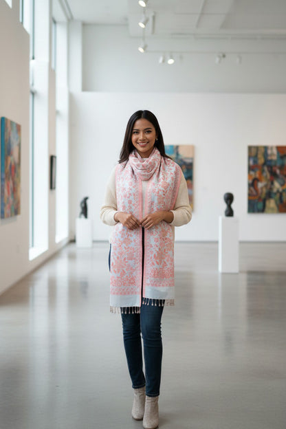 Peach Reversible Stole – Luxurious Hand-Embroidered Threads of Tradition