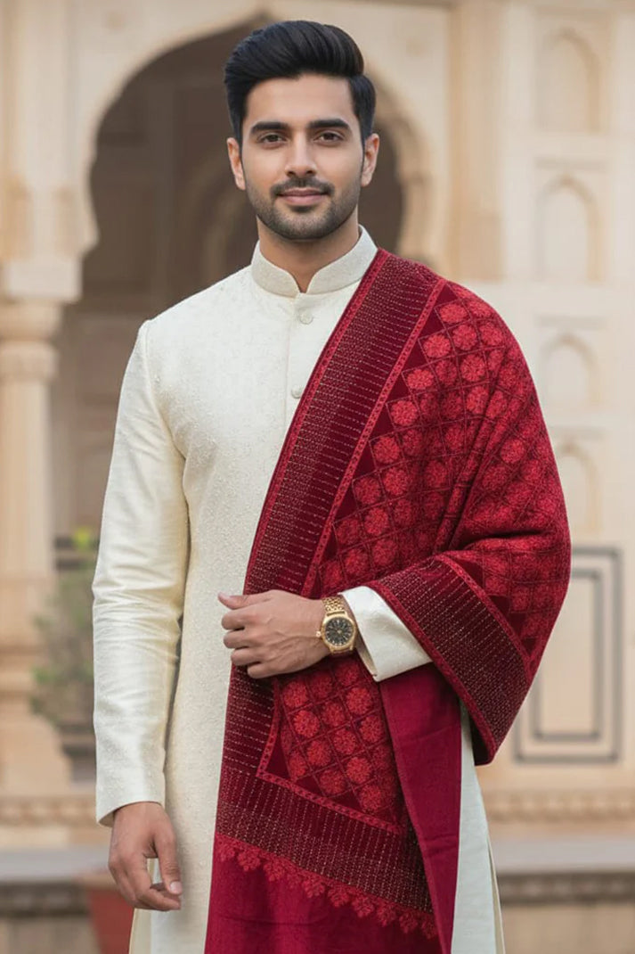 Red Wedding Stole – Exquisite Handcrafted Thread Embroidery