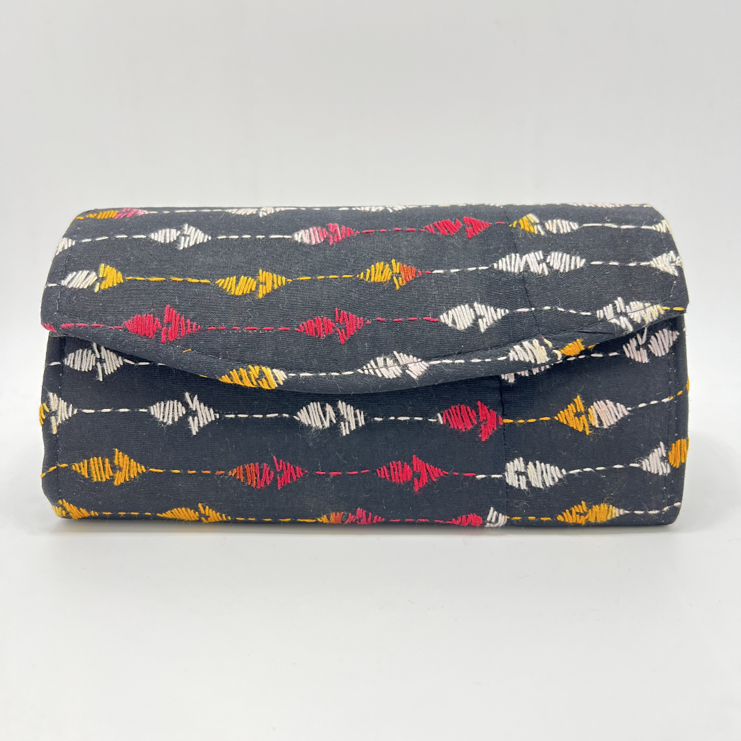 Exclusive Kantha Stich Hand Embroidered Black Clutch Bag from Kolkata