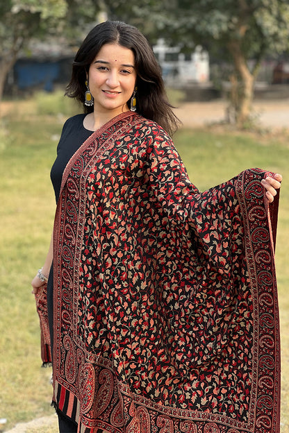 Black Kani Hand-Woven Shawl – Timeless Elegance in Every Thread for women.