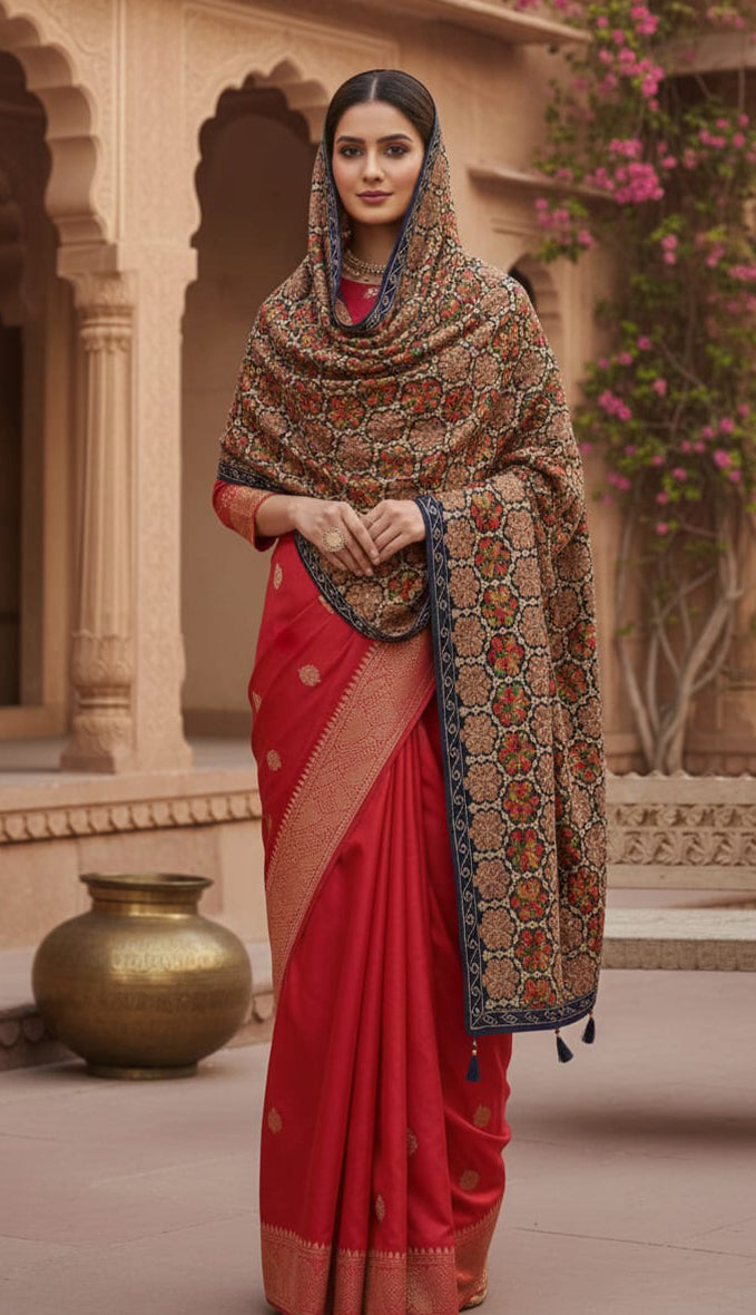 Blue Wedding Shawl – Exquisite Hand-Embroidered Thread Work