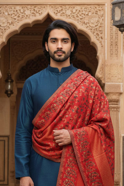 Red Kani Zari Shawl – Luxurious Handwoven Kashmiri Heritage