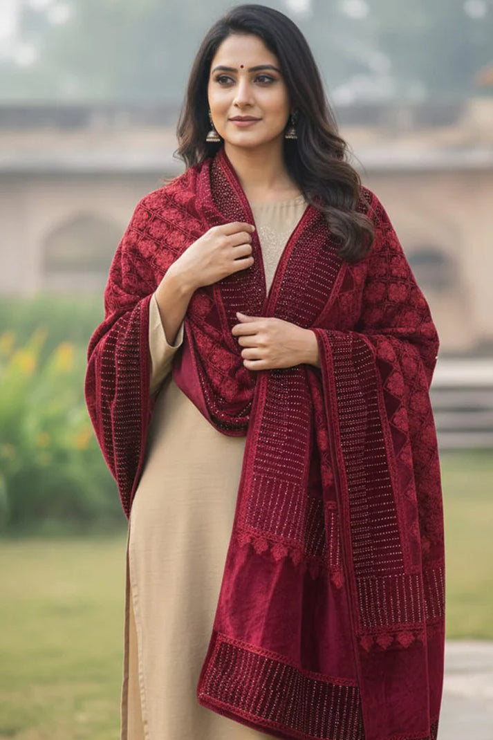 Red Wedding Stole – Exquisite Handcrafted Thread Embroidery