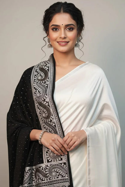 Black Velvet Stole – Handcrafted Silk Thread Embroidery with Swarovski Accents