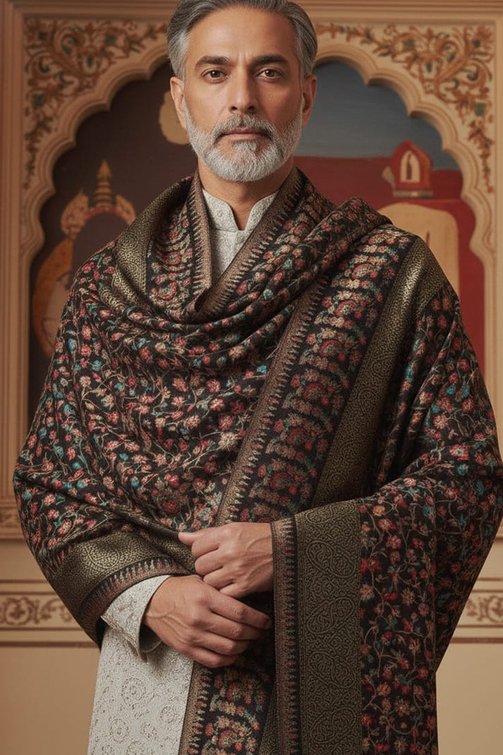 Black Kani Shawl – Luxurious Handwoven Kashmiri Masterpiece
