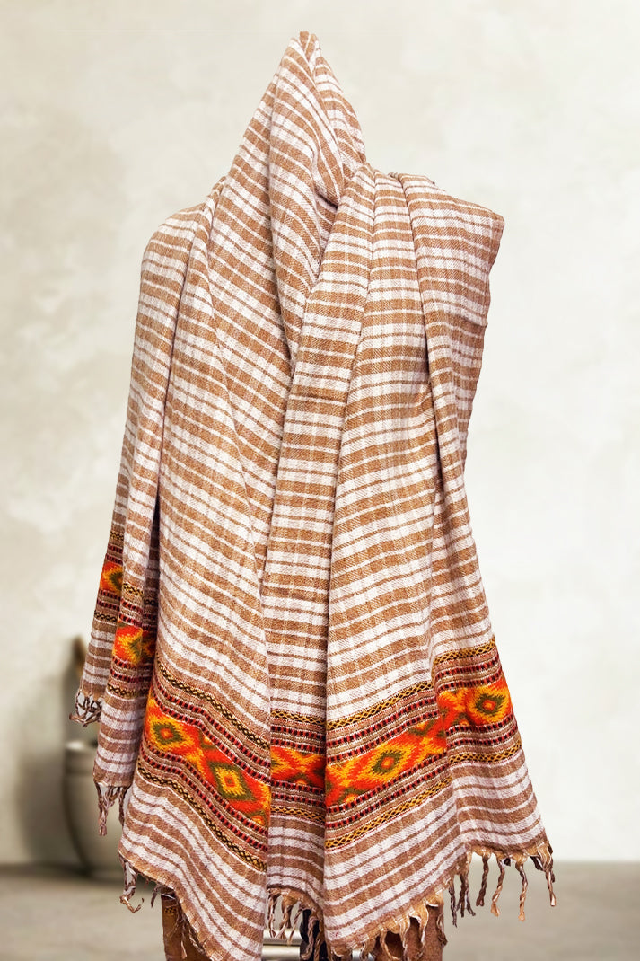 Mens Woolen Brown Check Loyi(2.5mtrs) – Soft & Heavy Winter Shawl