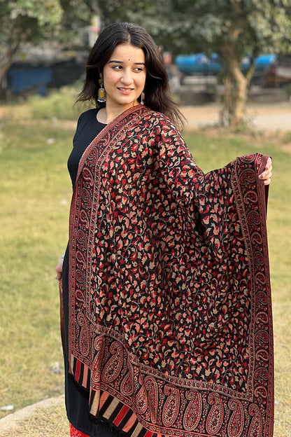 Black Kani Hand-Woven Shawl – Timeless Elegance in Every Thread for women.