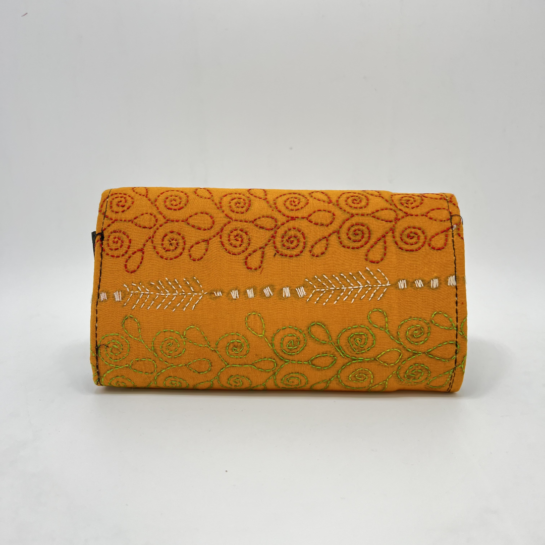 Exclusive Kantha Stich Hand Embroidered Mustard Clutch Bag from Kolkata