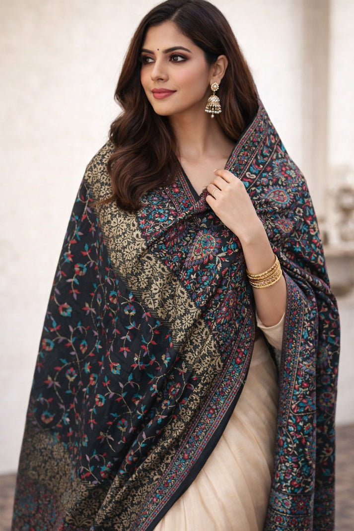 Black Kani Kat Zari Shawl – Handcrafted Elegance
